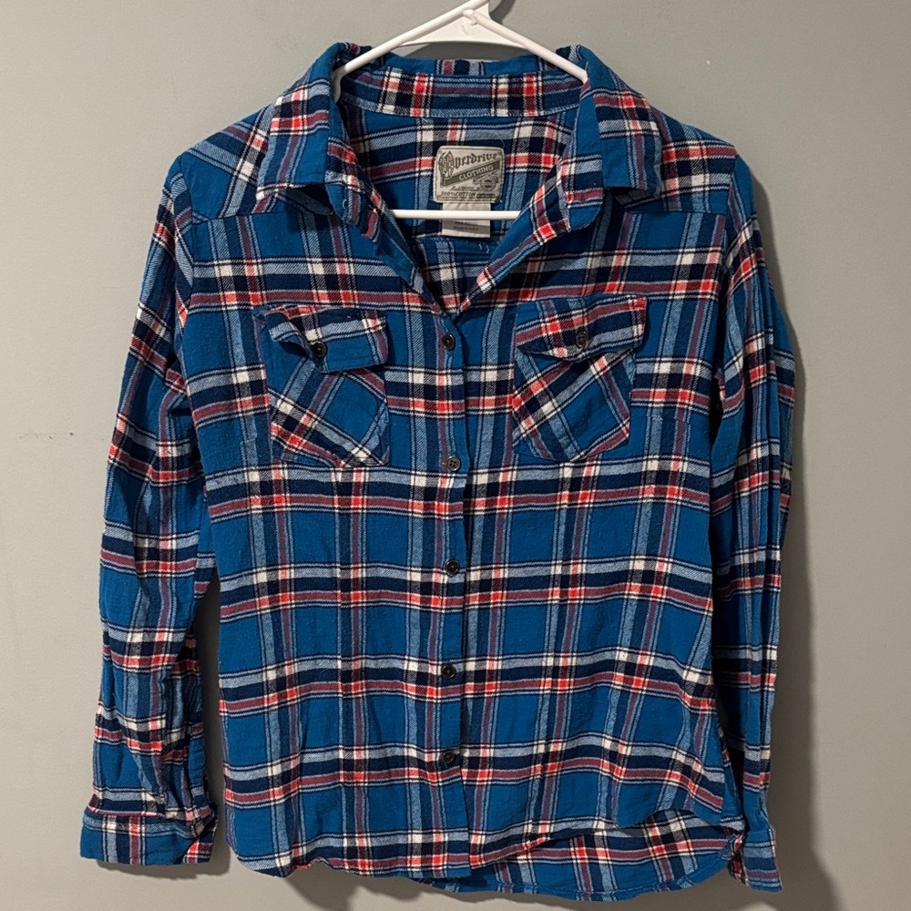 Vintage 100% Cotton Blue, White and Red Flannel Soft Americana Classic